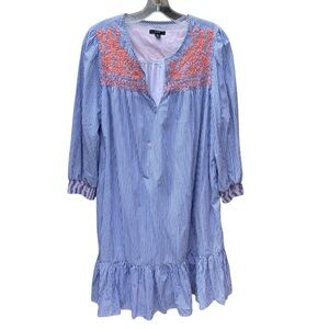 J. Crew Blue and Coral Long Sleeve Striped Cotton Dress